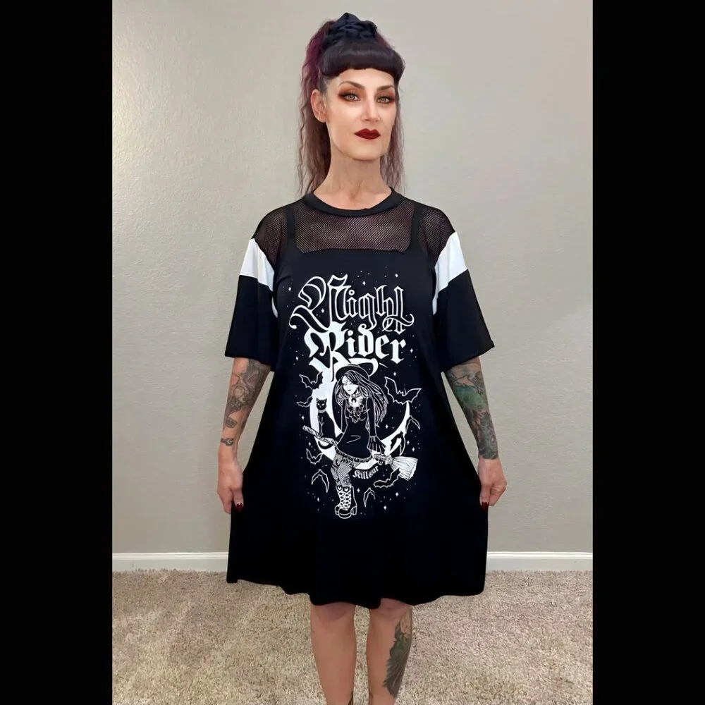 NWOT Killstar Nightrider Dress Witch Tunic Goth Punk Whimsgoth Black & White L - Picture 6 of 14